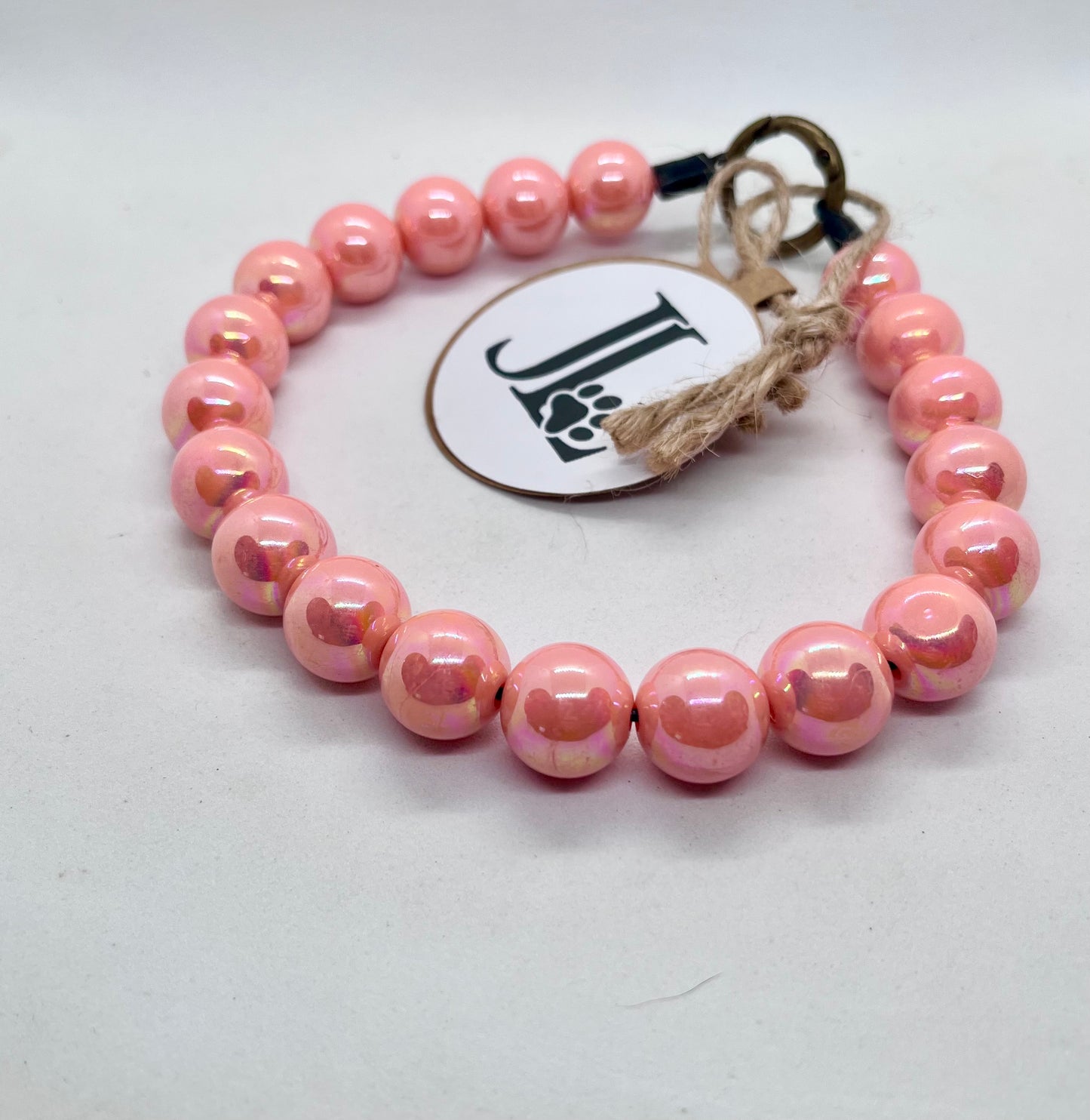 'Peach Pawfect' Peach Iridescent Beaded Dog Collar Pet Necklace | 14 inch | Reduced to £12.60