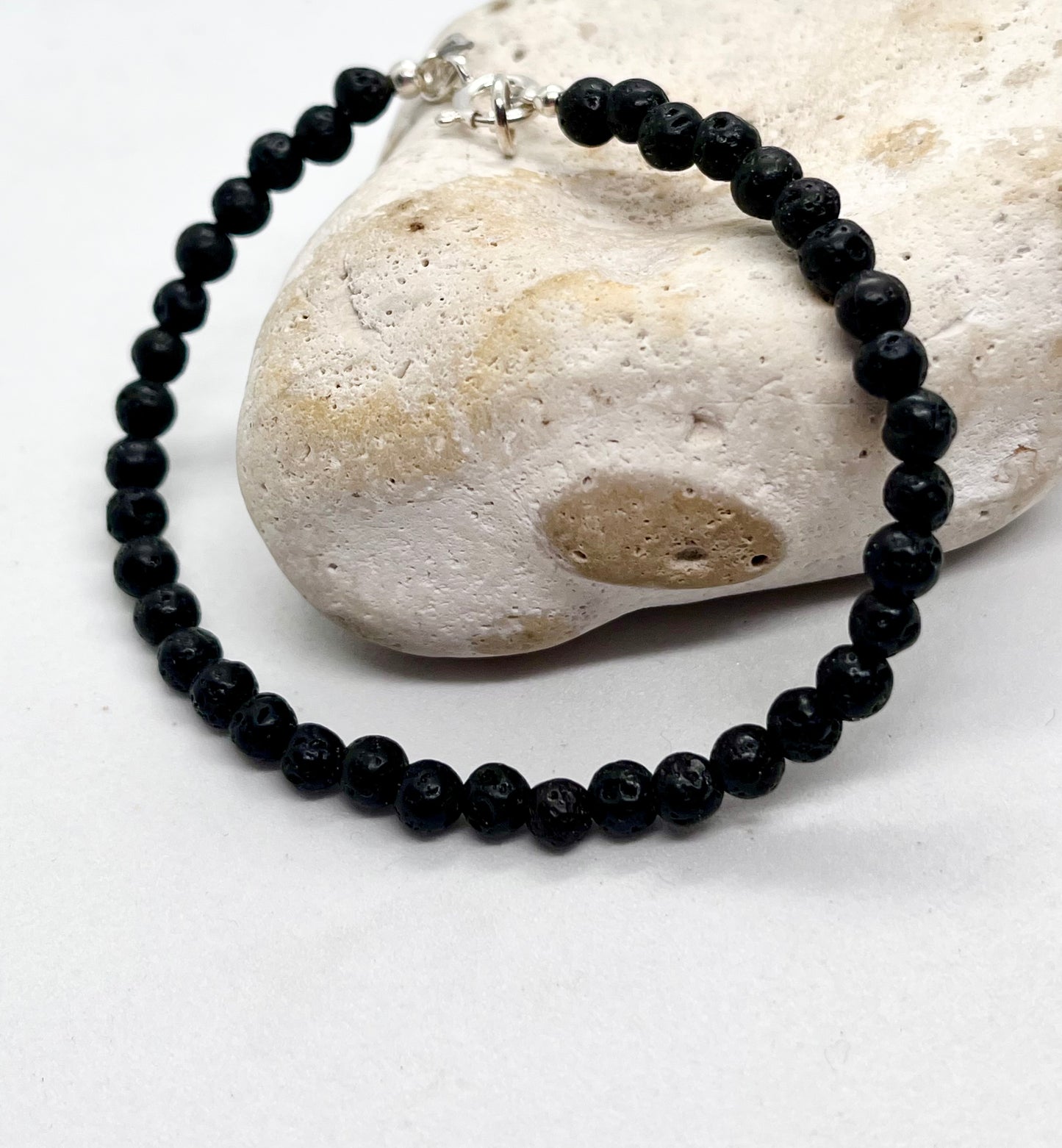 'Black Lava’ unisex genuine Black Lava bead & 925 sterling silver bracelet