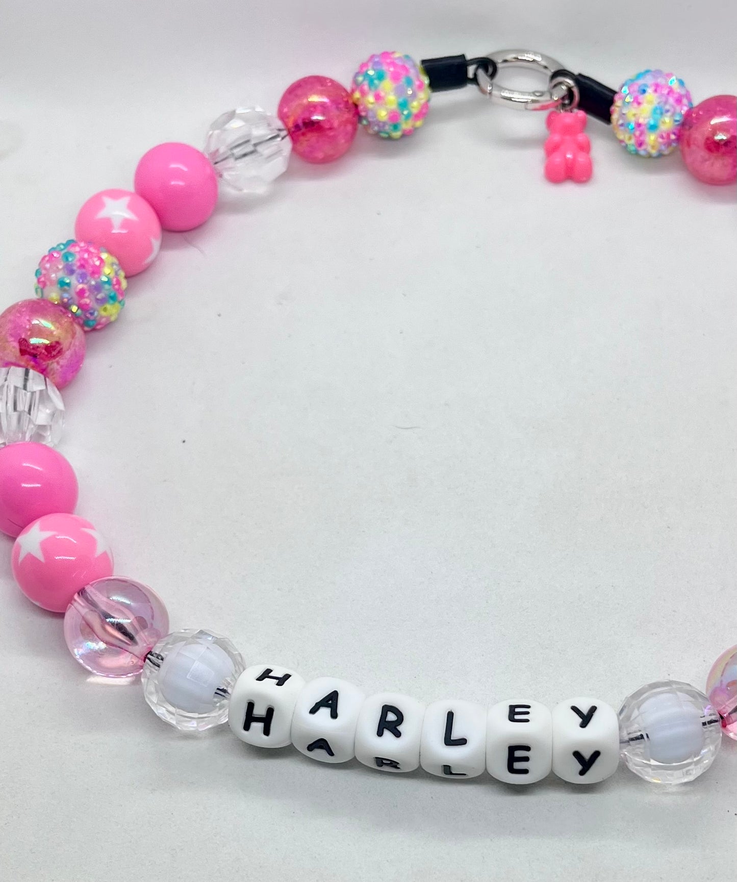 'Disco Fever' Pink Star & Disco Ball Pearl Beaded Dog Collar