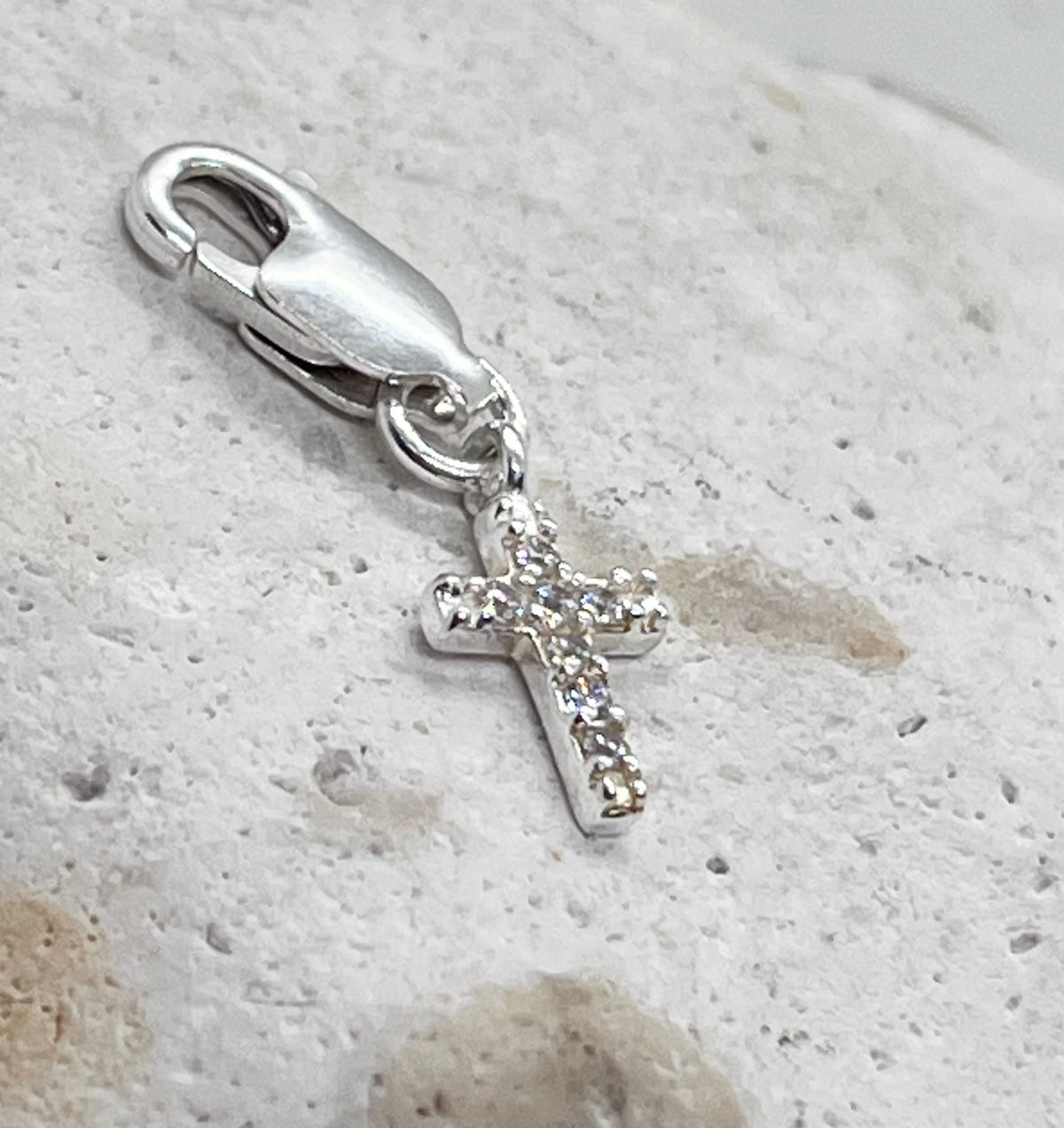 925 Sterling Silver Chain ‘Diamanté Cross’ Charm Jump Ring or Lobster Clasp
