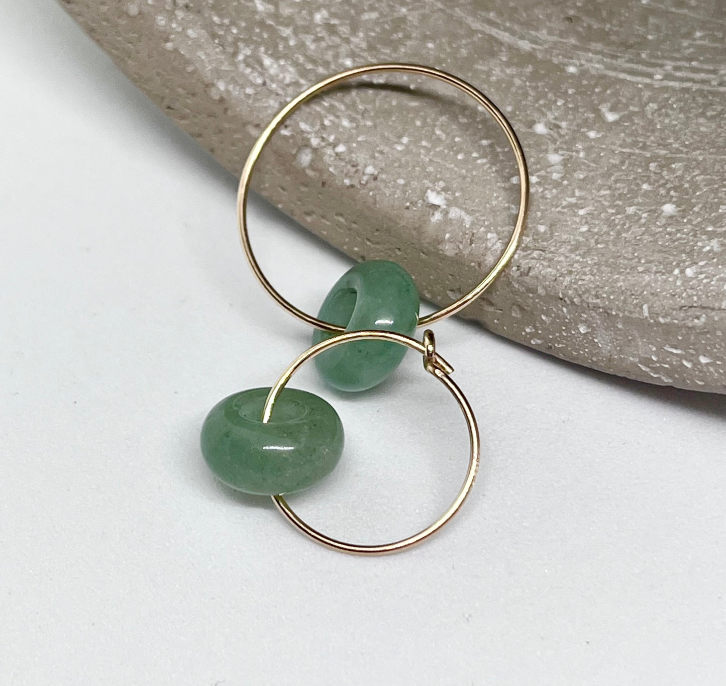 'Aventurine Zen' 14k Gold Green Aventurine Donut Plain Fine Wire Ear Hoop Earrings