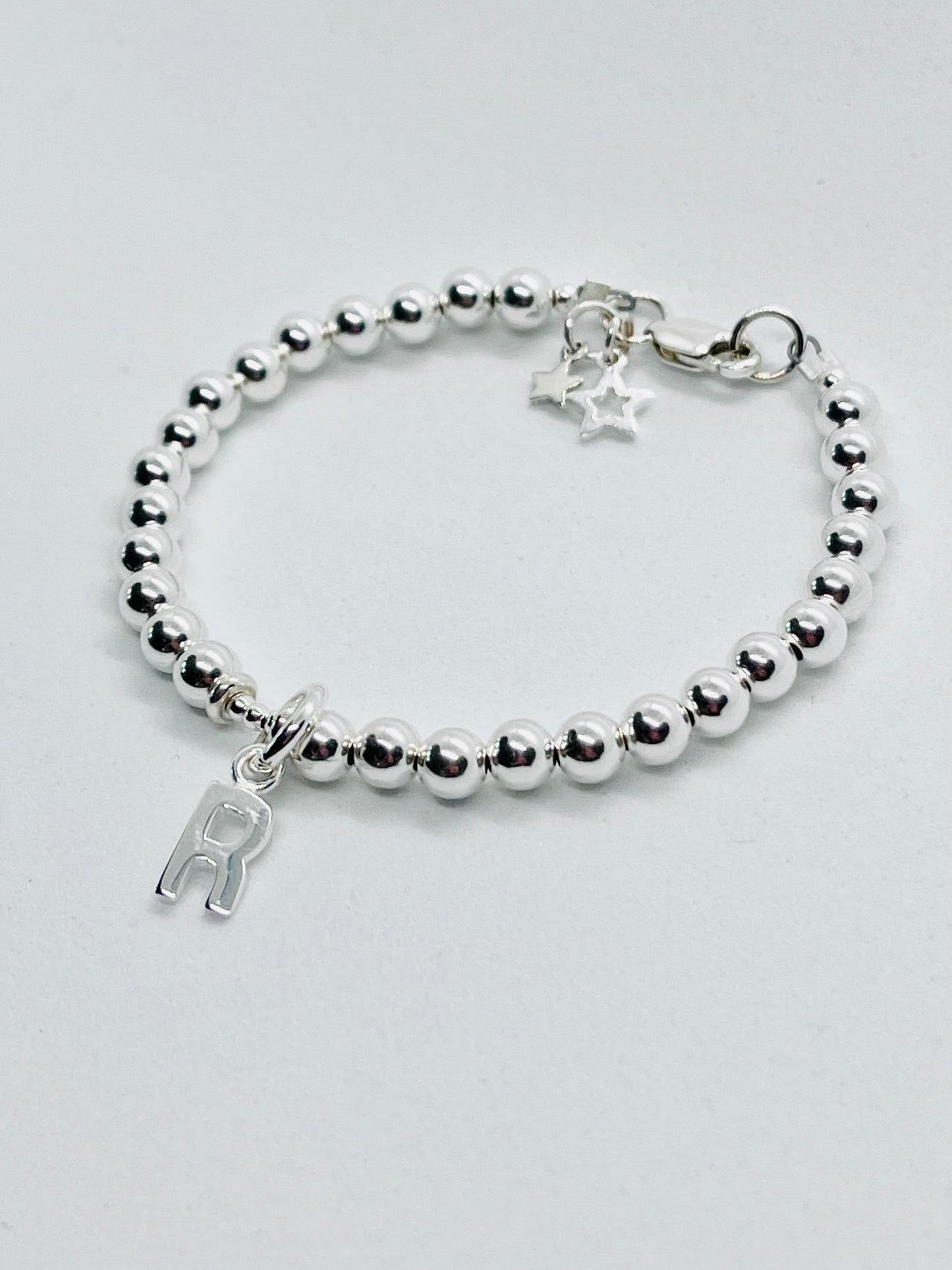 925 sterling silver 'Chunky Ball' bead charm bracelet with letter charm