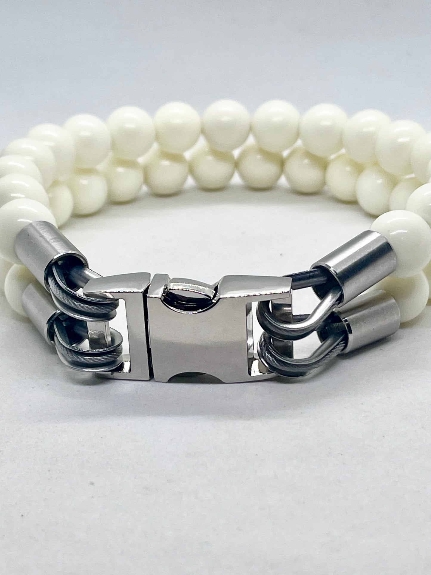 'Glow Up' Double White Beaded Stainless Steel Dog Collar20mm