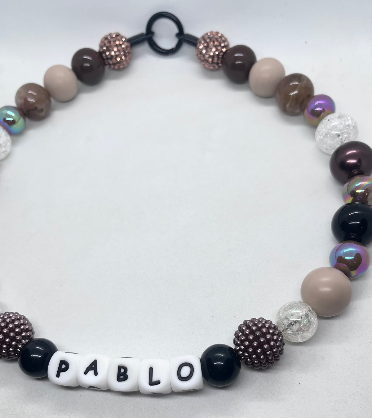 'Autumn Vibes' Brown, Beige & Black Personalised Beaded Dog Collar