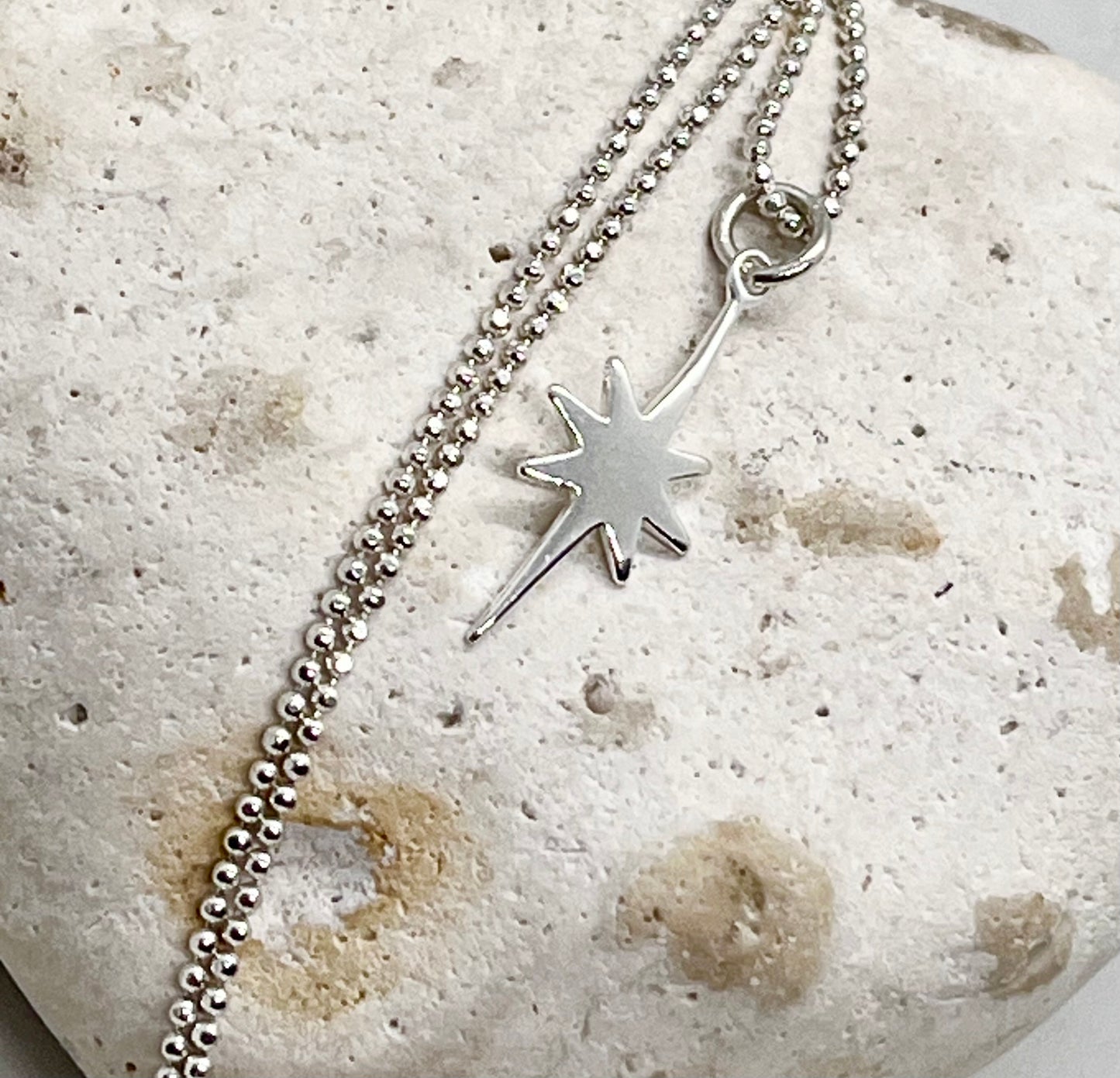 ‘Celestial Star’ necklace 925 sterling silver diamond cut ball chain