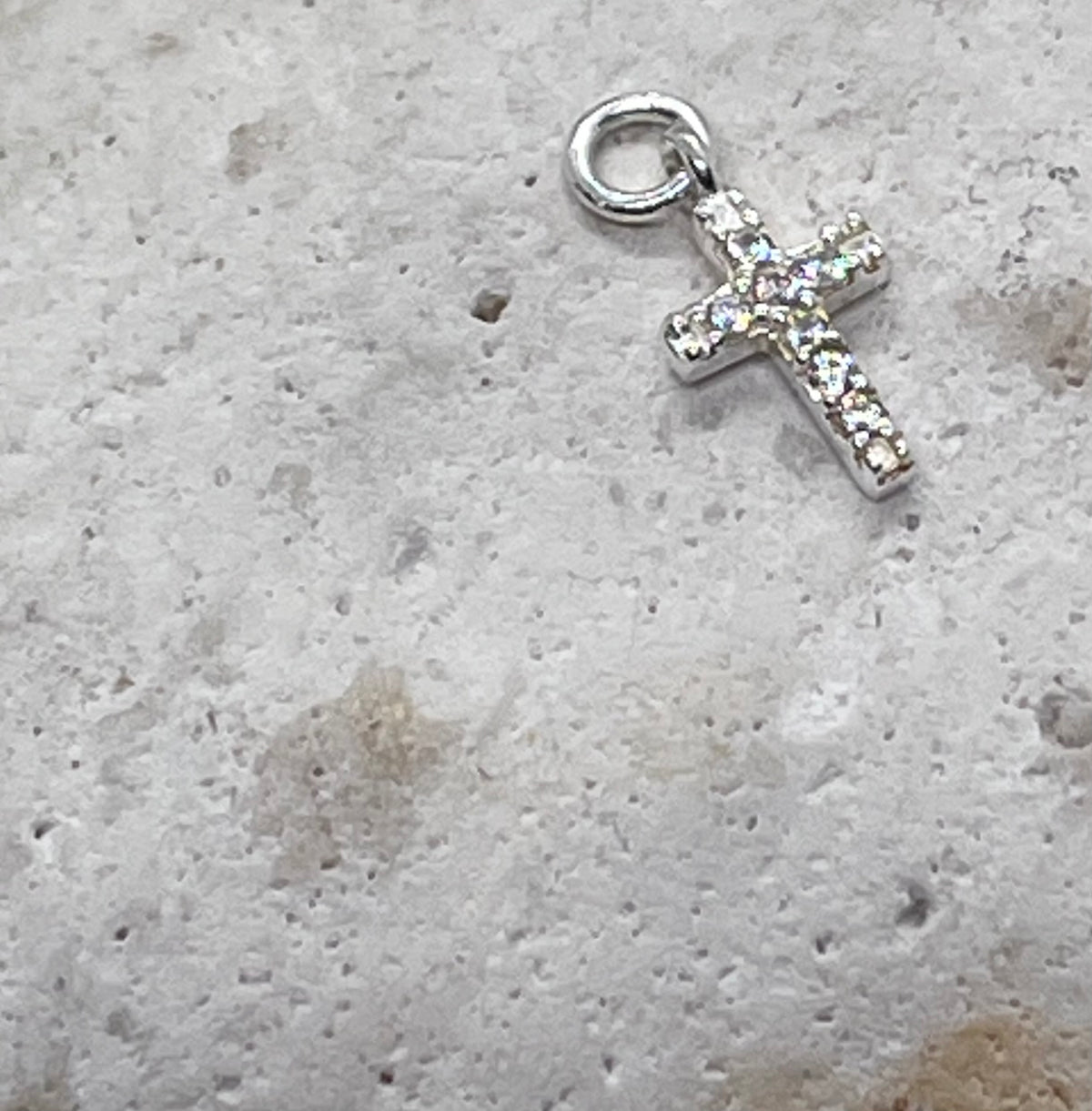 925 Sterling Silver Chain ‘Diamanté Cross’ Charm Jump Ring or Lobster Clasp