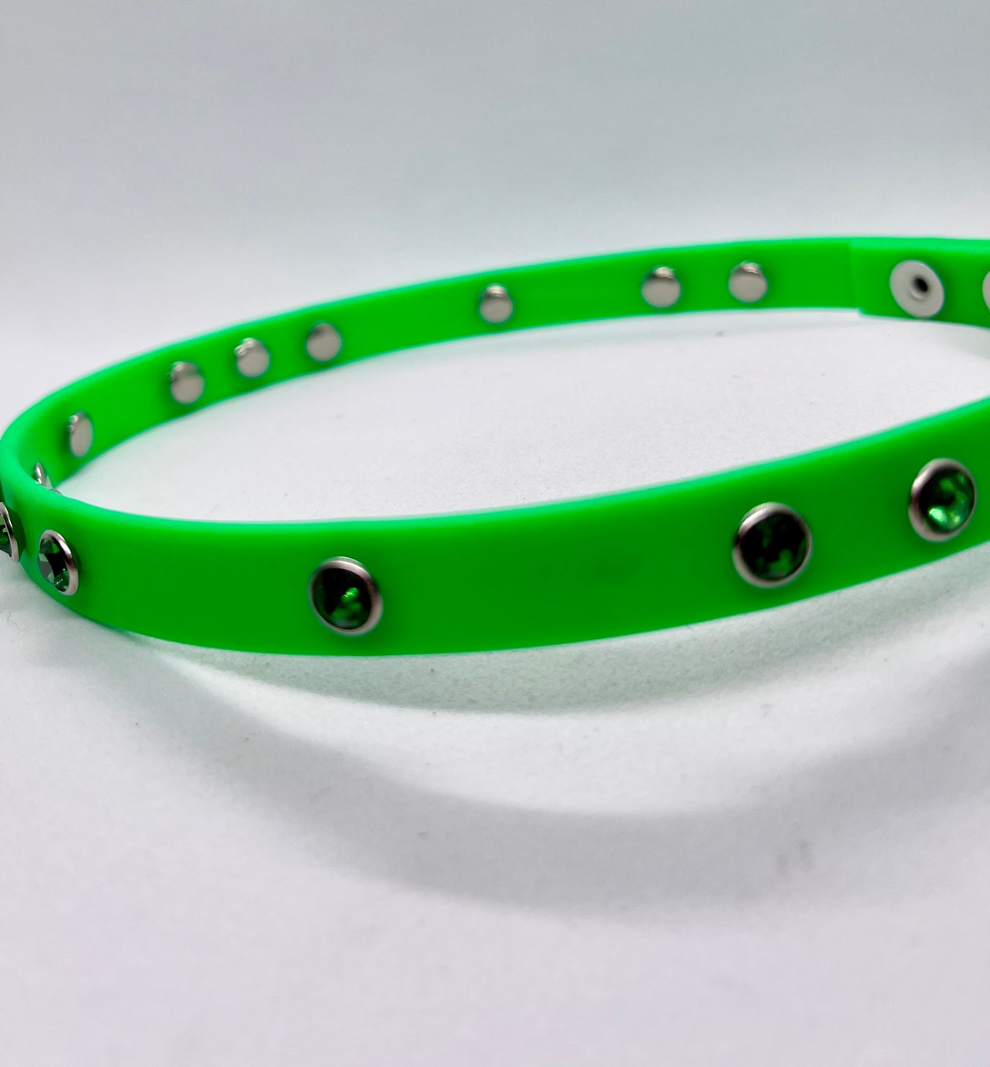 'Just Fine' Neon Yellow BioThane® & Silver Collar | Rhinestone Crystal Studs | 12 inch | Reduced to £12.60