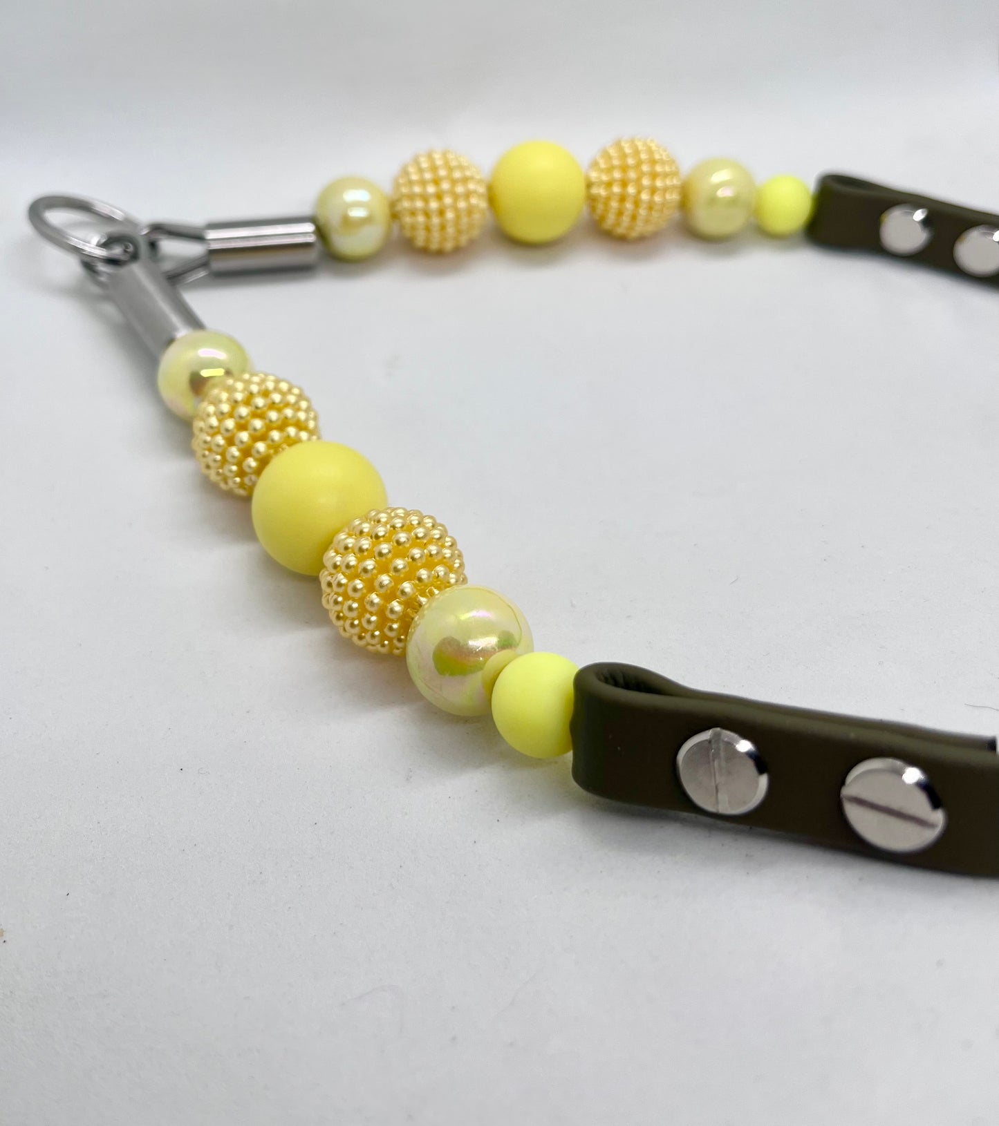 'So Chic' Yellow Beaded Dog Collar - Khaki BioThane® with Diamanté Studs