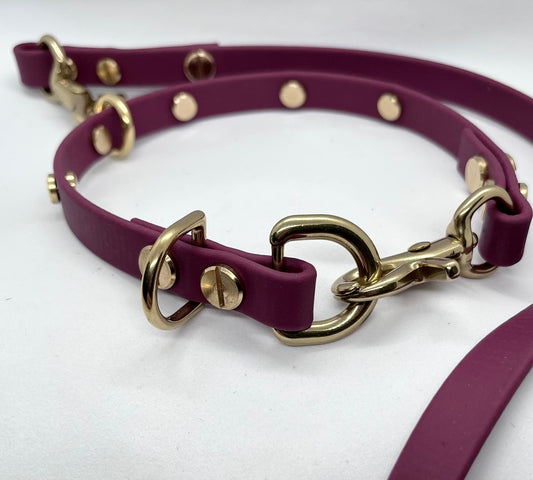 ‘Coffee Bean’ WINE RED BioThane® 13mm collar, lead & accessories solid brass hardware