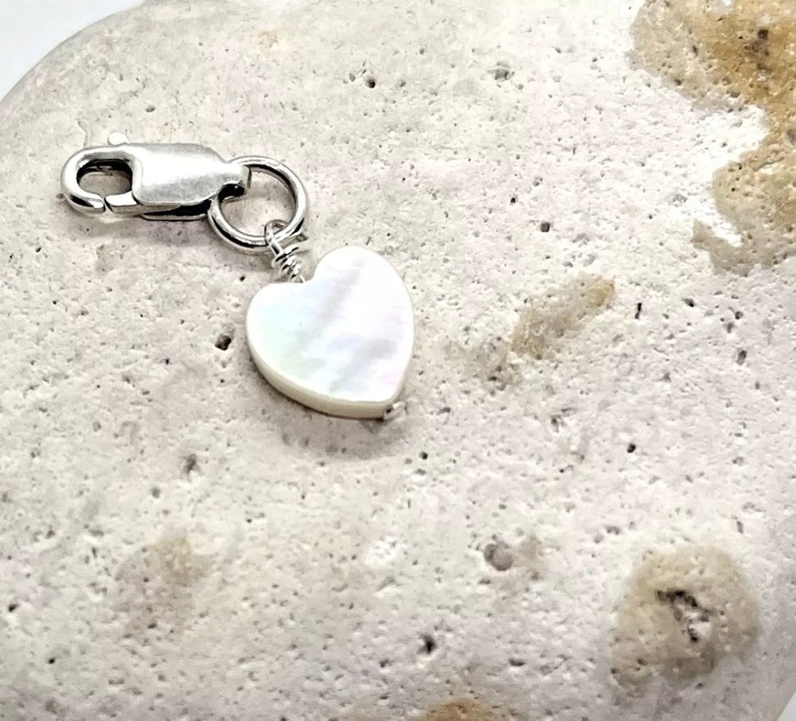 925 sterling silver iridescent Mother of Pearl HEART charm