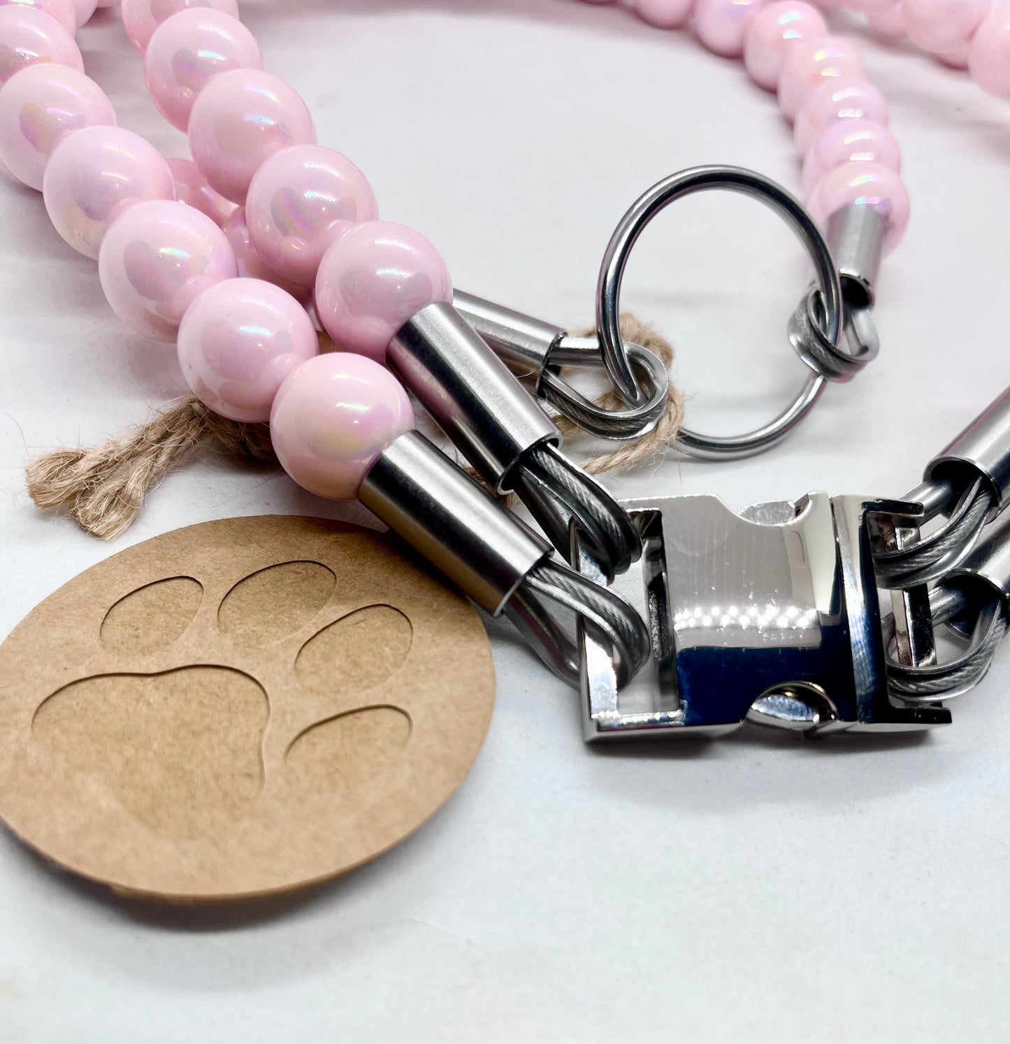 Extra AF Pink Beaded Stainless Steel Dog Collar Luxury Collection 25mm