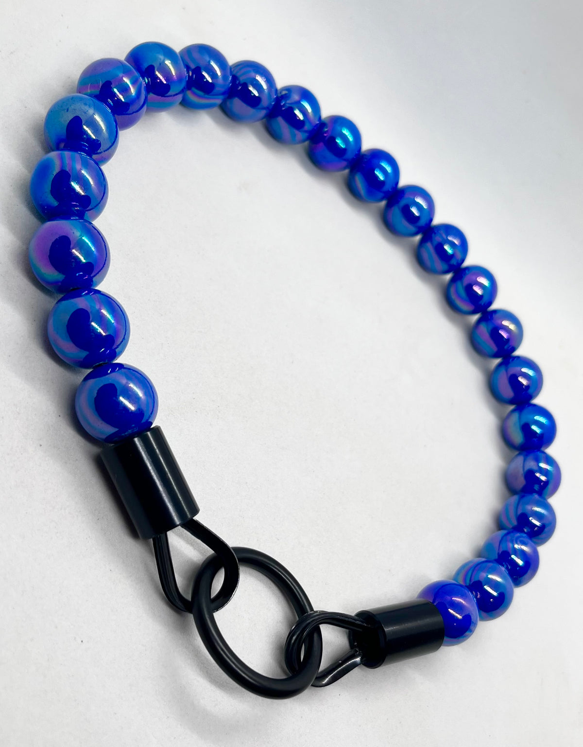 Iridescent Blue 'Top Dog' Beaded Collar with Matte Black Stainless Steel Hardware