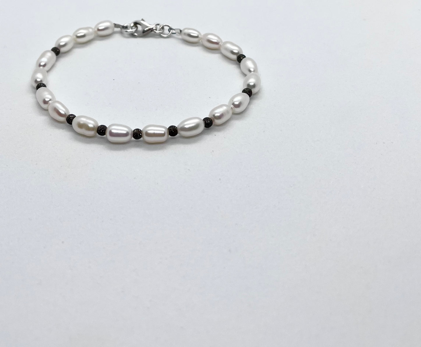 925 sterling silver 'Laser-cut Pearl’ unisex mens silver ball bead charm bracelet genuine freshwater pearls