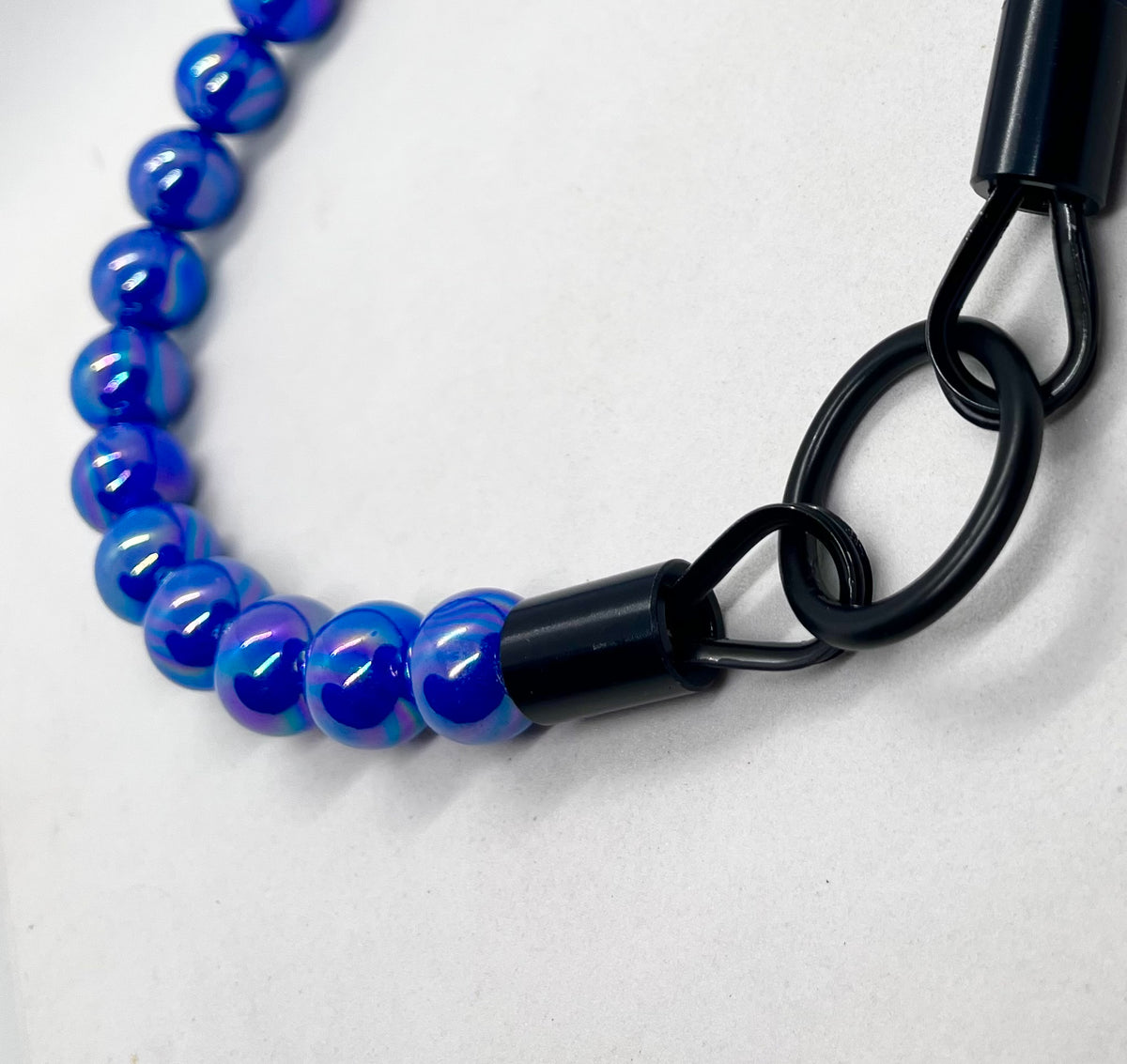 Iridescent Blue 'Top Dog' Beaded Collar with Matte Black Stainless Steel Hardware