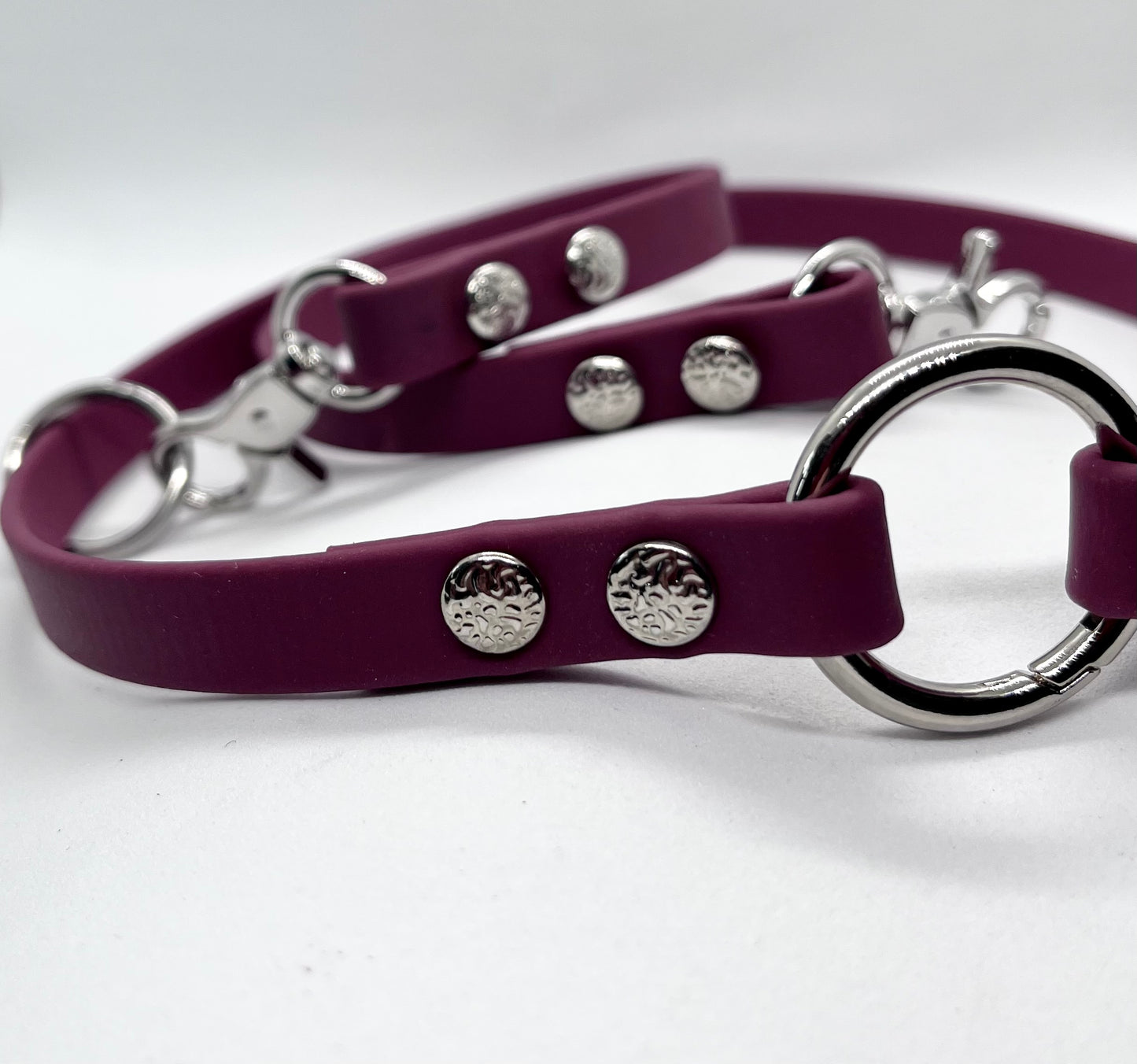 ‘Just Saying’ plain BioThane® 13mm clip collar, textured steel studs stainless steel hardware