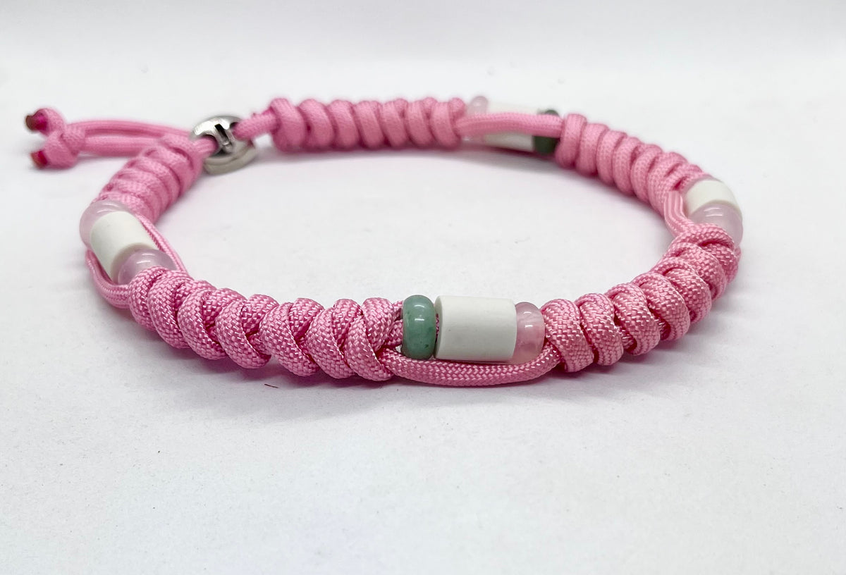 Luxury Pink Crystal Rose Quartz & Aventurine Paracord EM Ceramic Pet Collar - Flea & Tick Prevention