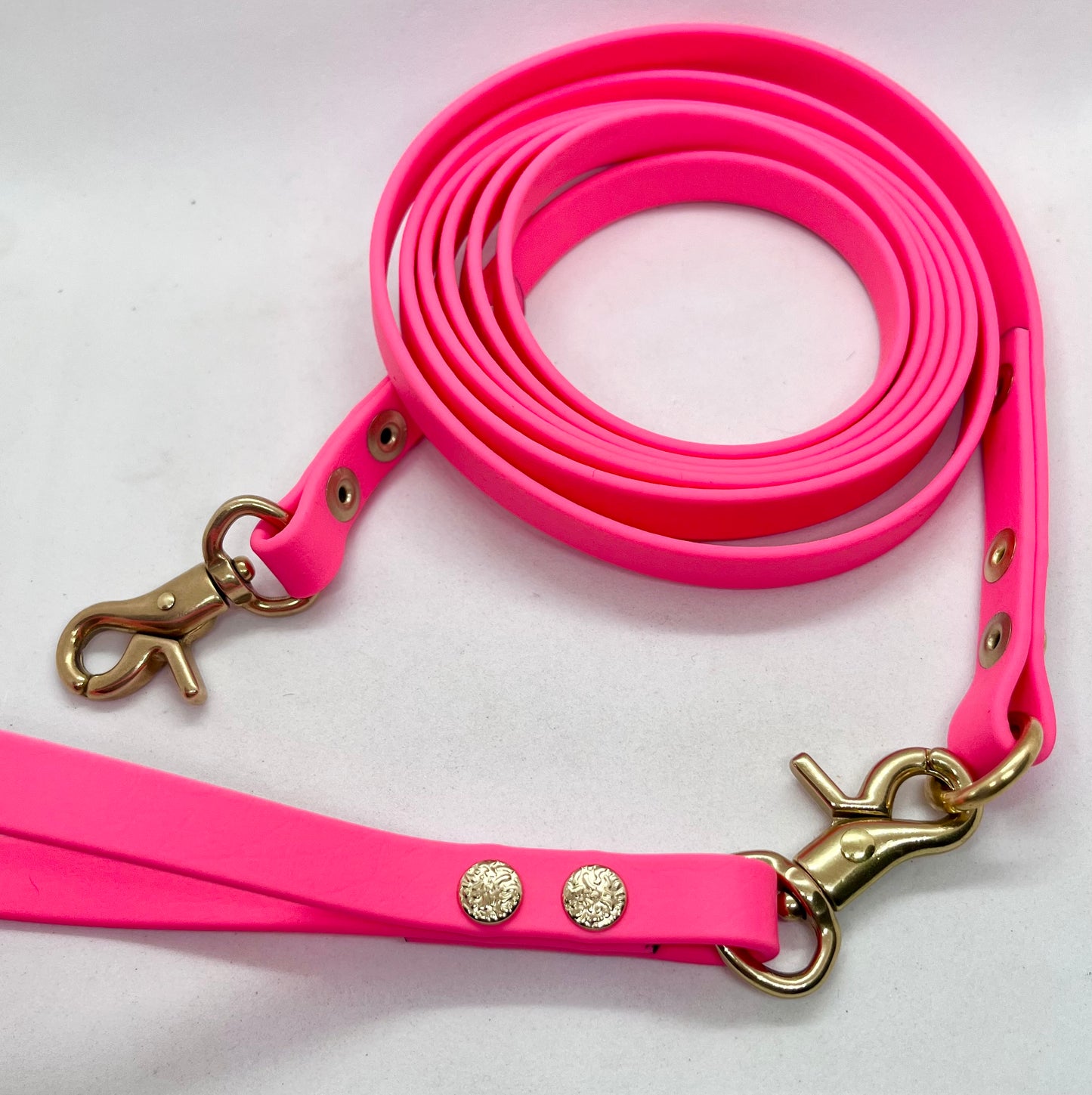 Luxe Lead Neon Pink BioThane®  Solid Brass Dog Lead with Handle