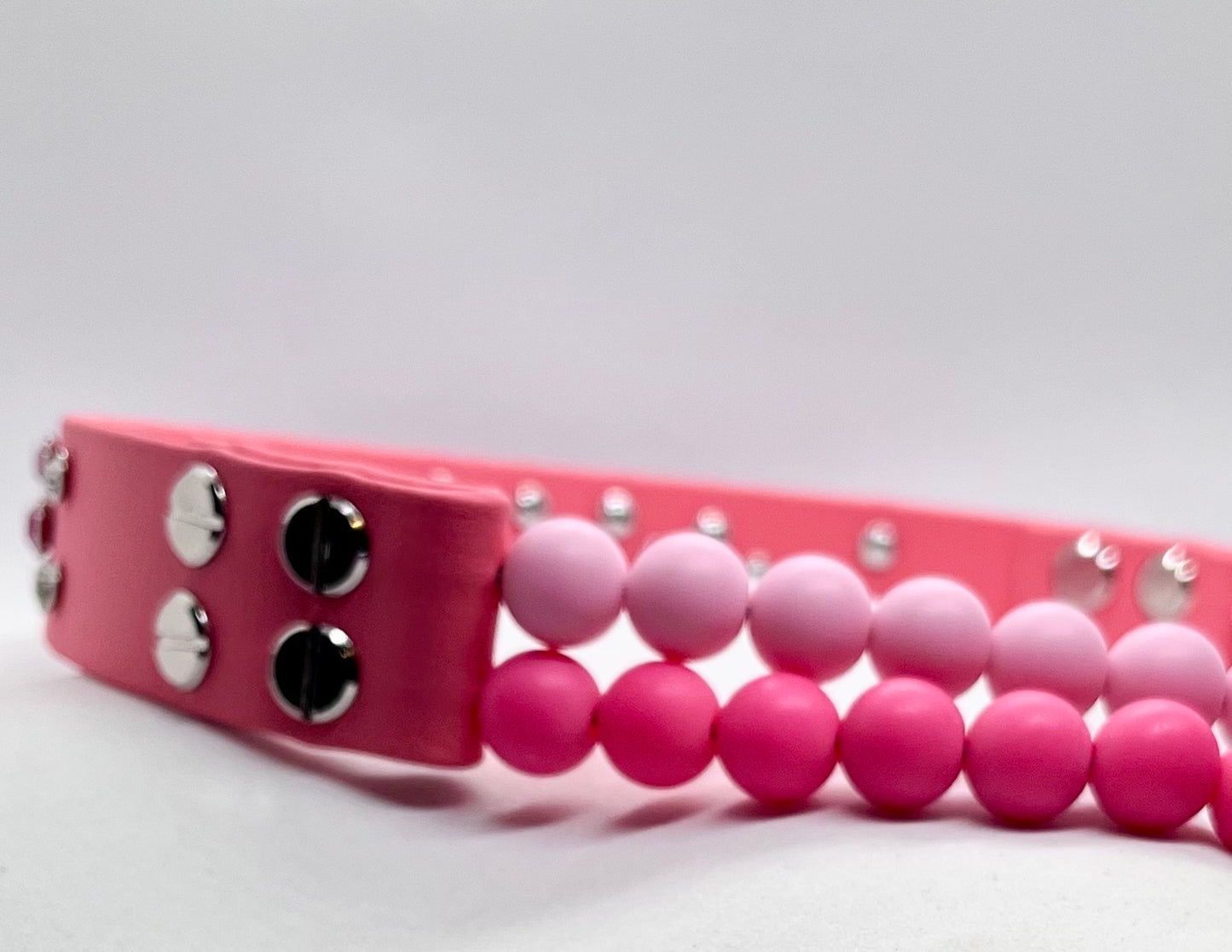 ‘Luxe Pink’ Double Beaded & BioThane Diamante Dog Collar