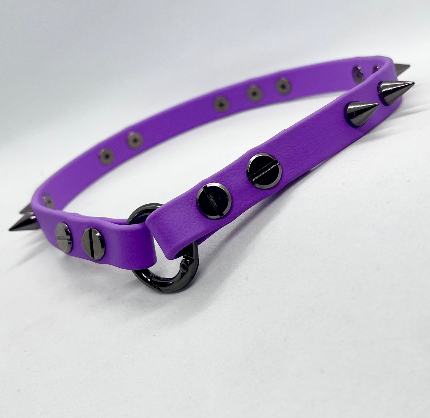 'Little Drama' Purple Studded BioThane® Collar - Gunmetal Cone Spikes