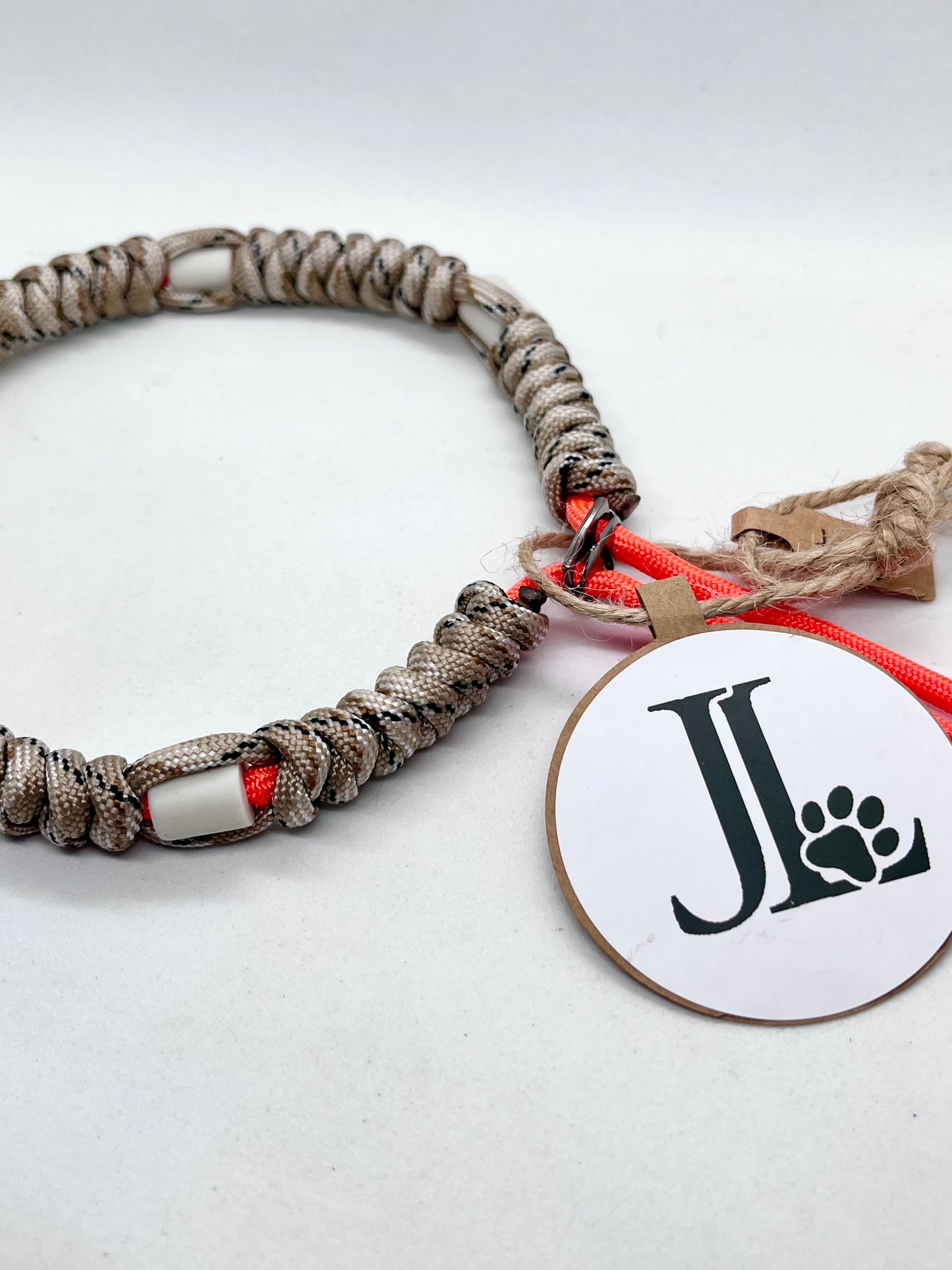 'Tactical Neon' Desert Camo Paracord EM Collar - Neon Orange Beaded Dog Collar Flea & Tick Prevention | 14 inch | Reduced to £10.20