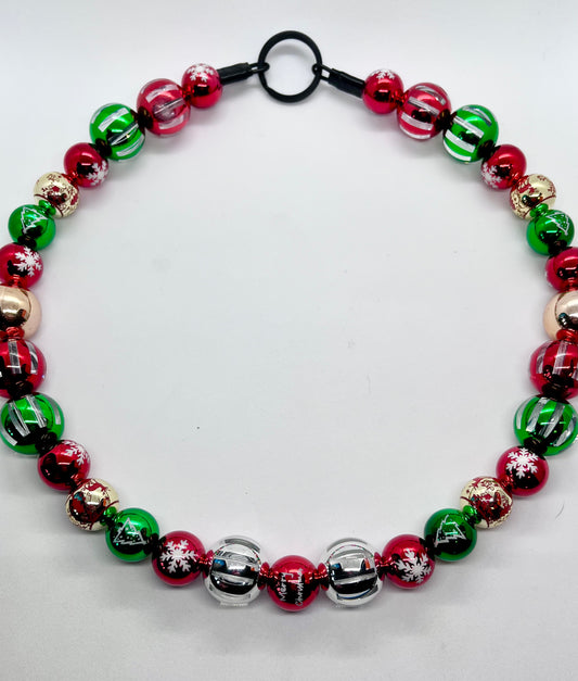 ‘Bauble Bling’ festive foil colourful beaded Christmas dog collar necklace