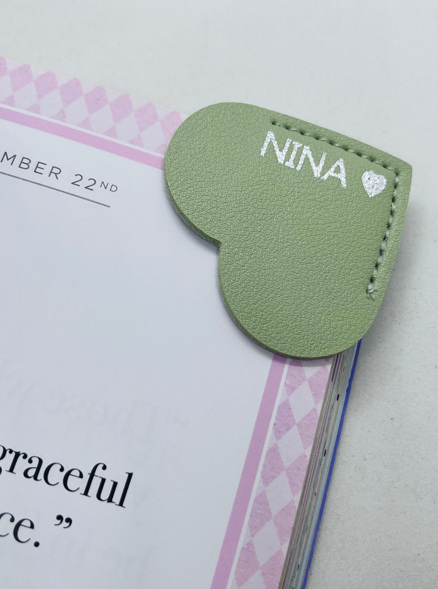 Personalised Vegan Leather Heart Bookmark Silver Foil