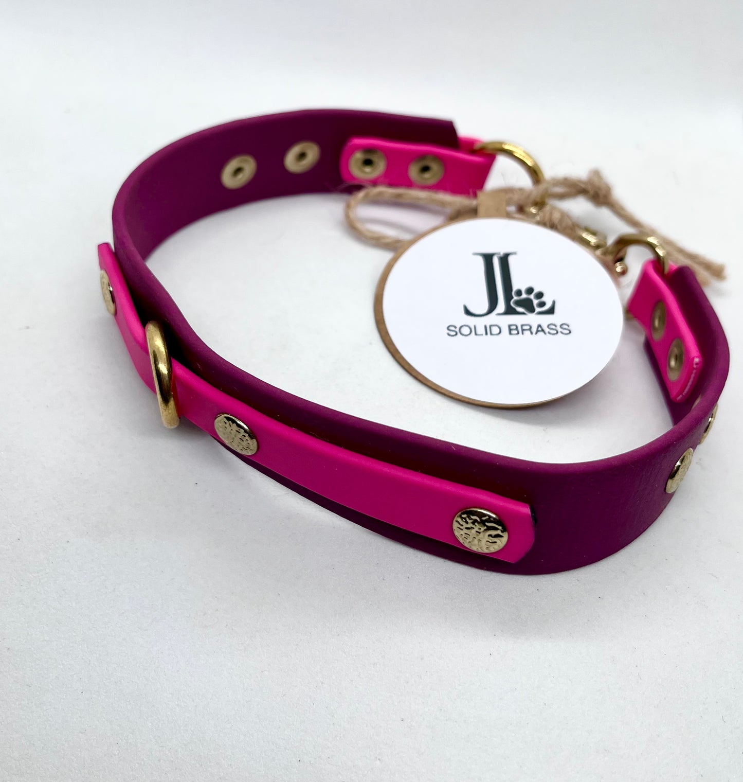 'How Posh’  Burgundy Red &  Pink BioThane® Collar - Solid Brass Hardware | 14 inch | Reduced to £19.80