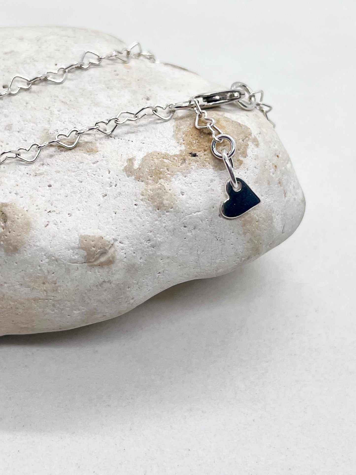 'Heart Links' Heart Chain Anklet & Heart Charm 925 Sterling Silver