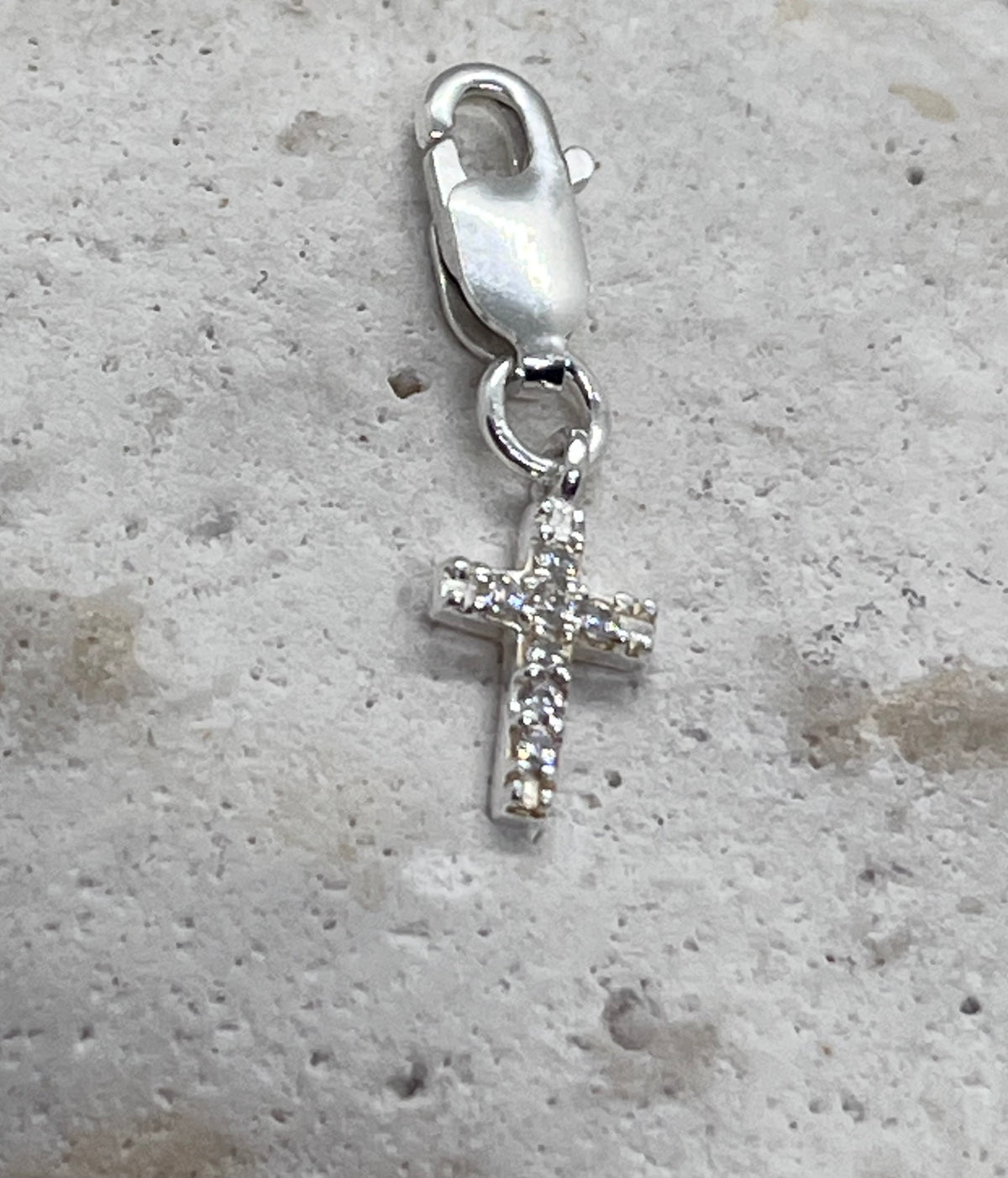925 Sterling Silver Chain ‘Diamanté Cross’ Charm Jump Ring or Lobster Clasp