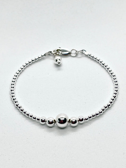 925 sterling silver 'Big Ball Cluster’ retro style bead bracelet