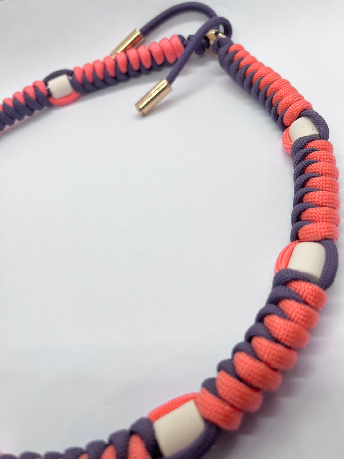 Paracord EM collar coral & deep purple ceramic pet collar fleas & tick prevention