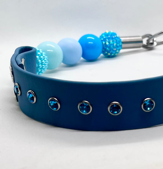 'Luxe Chill' Blue Beaded & BioThane® Diamante Dog Collar