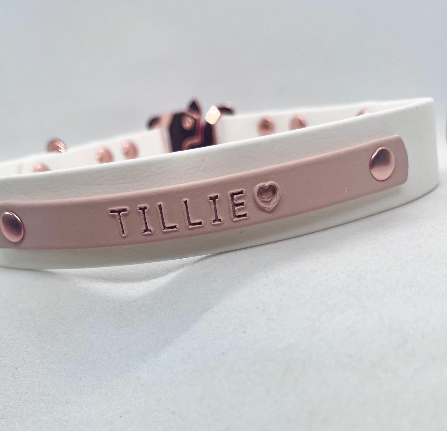 'Blush Edit' Personalised White and Blush BioThane® Dog Collar Blind Embossed