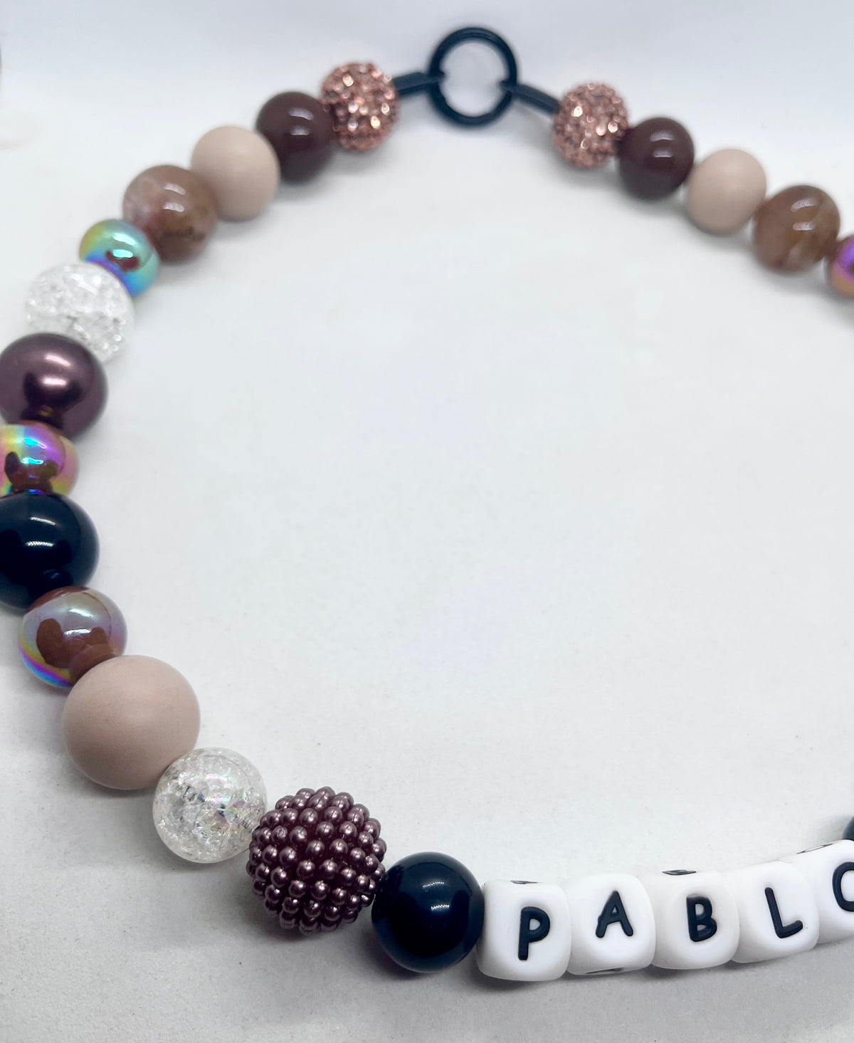 'Autumn Vibes' Brown, Beige & Black Personalised Beaded Dog Collar