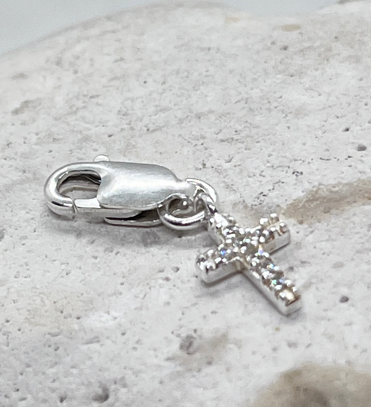 925 Sterling Silver Chain ‘Diamanté Cross’ Charm Jump Ring or Lobster Clasp