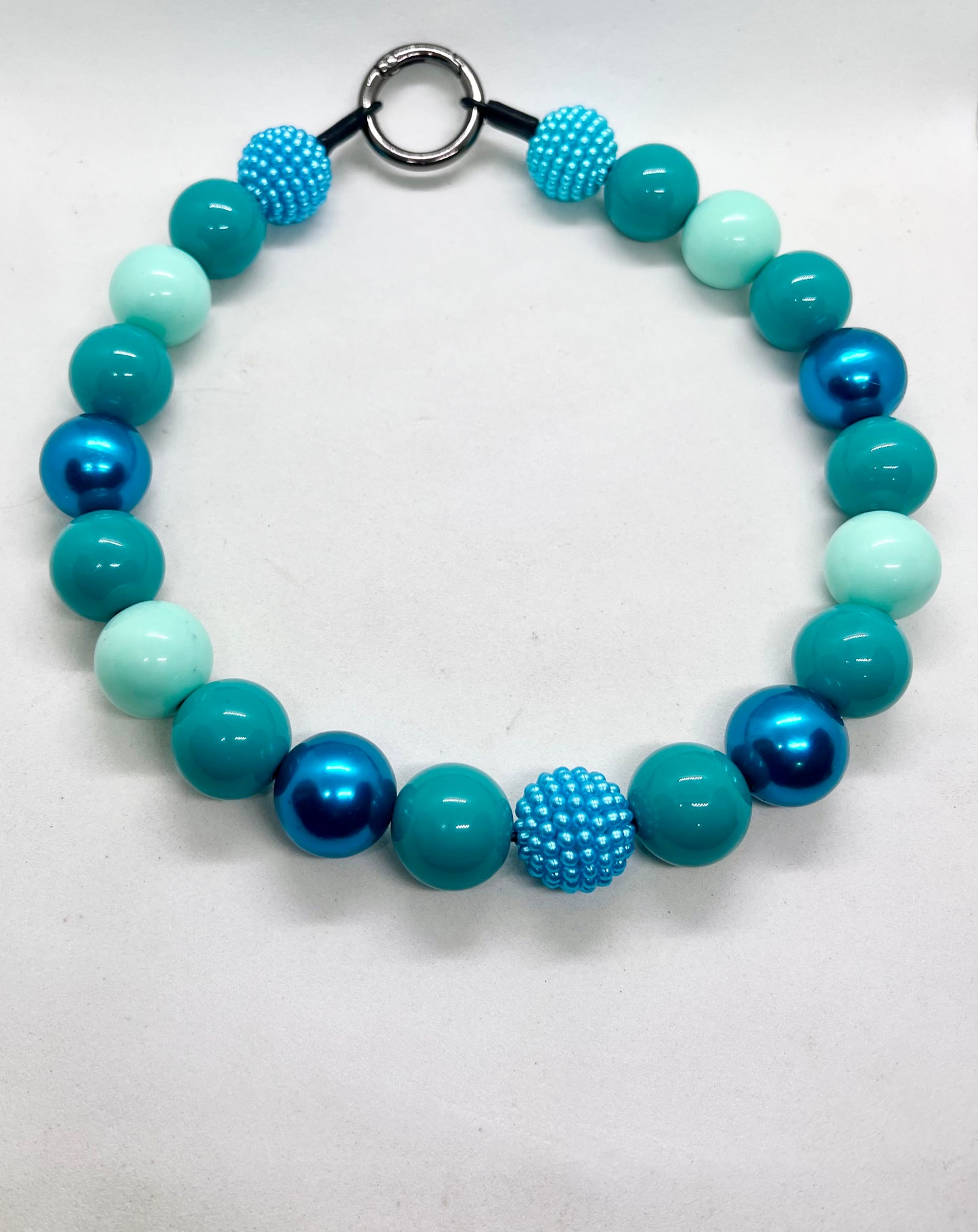 'Teal Me' Teal, Mint & Electric Blue Beaded Dog Collar