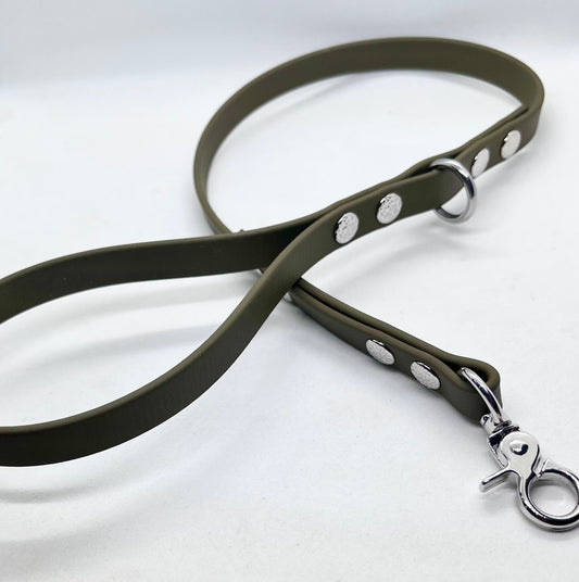 'Just Close' Plain BioThane® 12 inch Lead Extender  - Textured Steel Studs Stainless Steel Hardware Short Leash Training