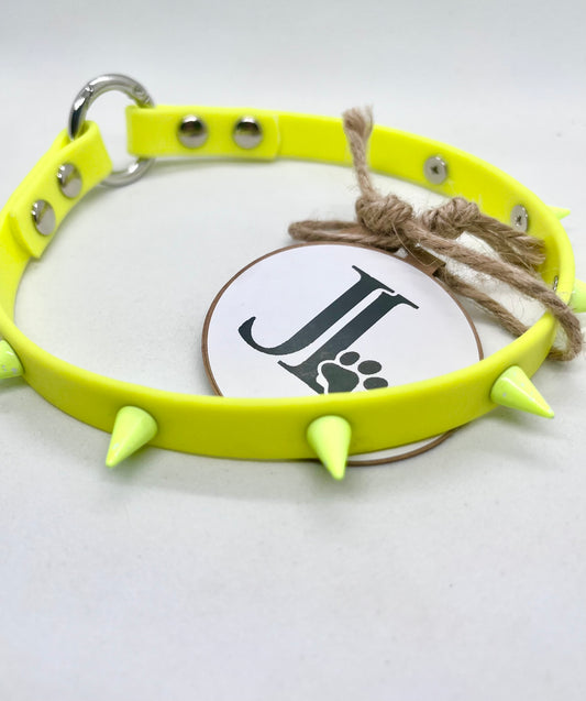 'Oh My' Neon Yellow Colour Blend  Bright BioThane® Studded Collar - Colour Cone Spiked Studs | 19 inch | Reduced to £15