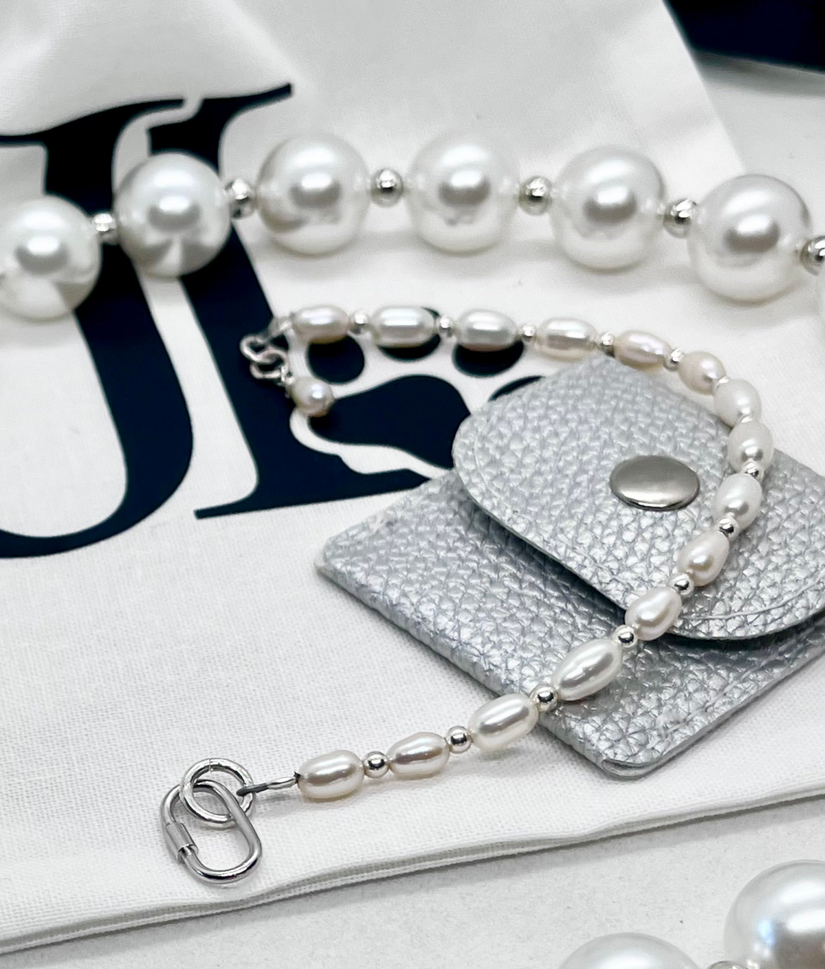 925 ‘Pearl Bond’ Freshwater Pearl & Bead Bracelet with Hallmarked Industrial Chic Carabiner Clasp
