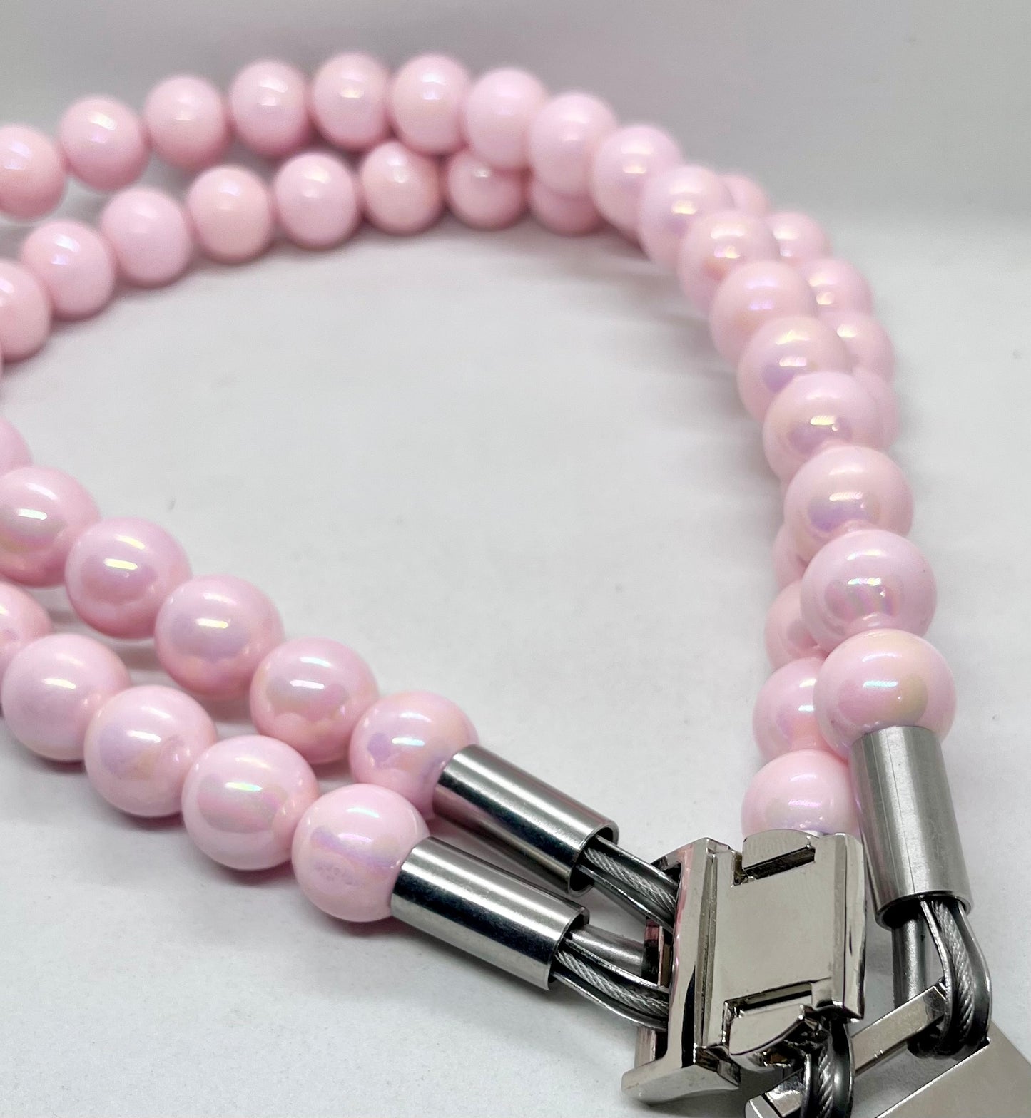 Extra AF Pink Beaded Stainless Steel Dog Collar Luxury Collection 25mm