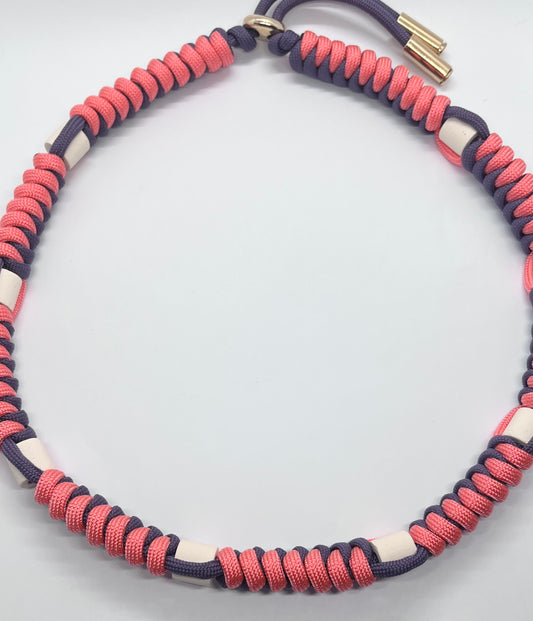 Paracord EM collar coral & deep purple ceramic pet collar fleas & tick prevention