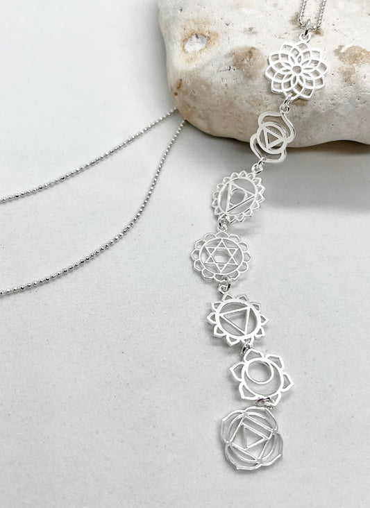 ‘Boho Chakra’ drop necklace 925 sterling silver diamond cut ball chain