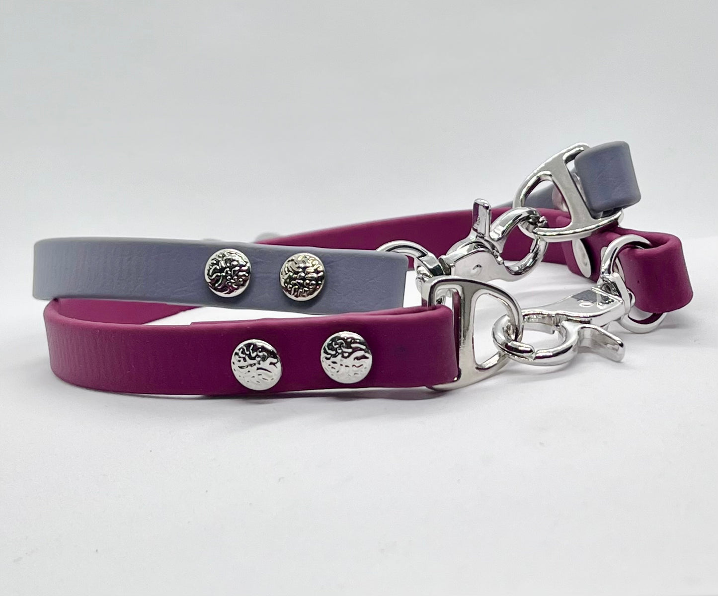 ‘Just Saying’ plain BioThane® 13mm clip collar, textured steel studs stainless steel hardware