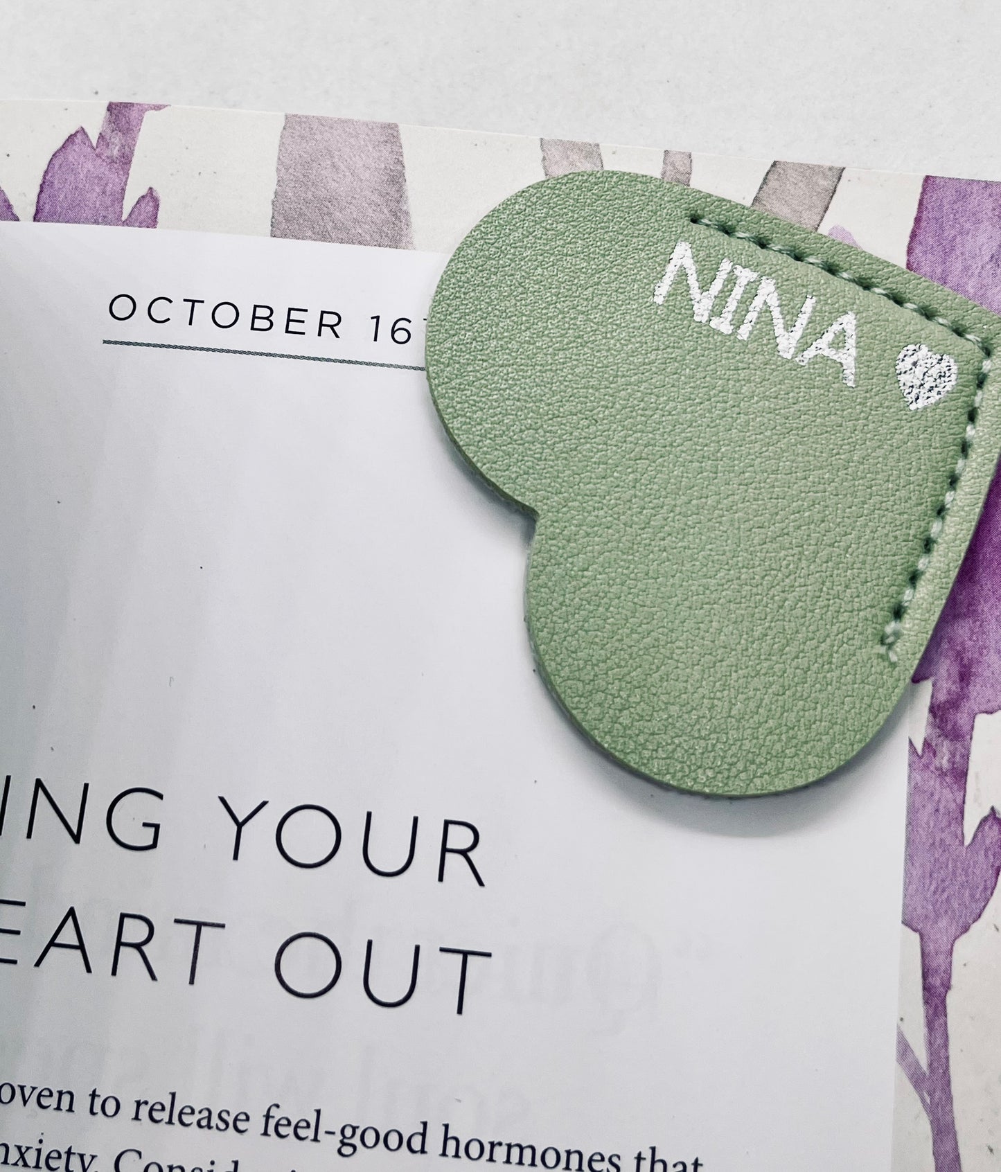 Personalised Vegan Leather Heart Bookmark Silver Foil