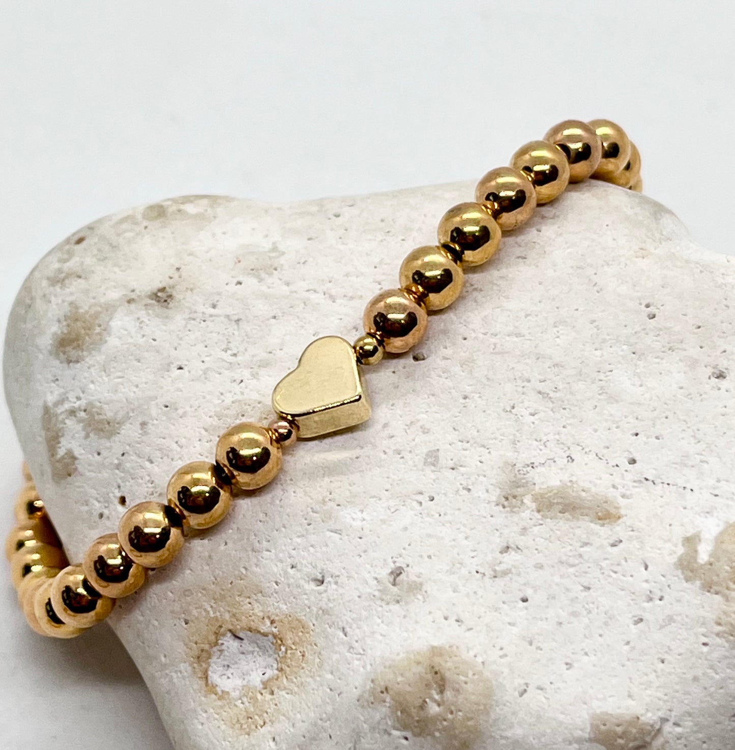 Gold Plated Heart Centre Bead Ball Bracelet - 5mm Gold Beads