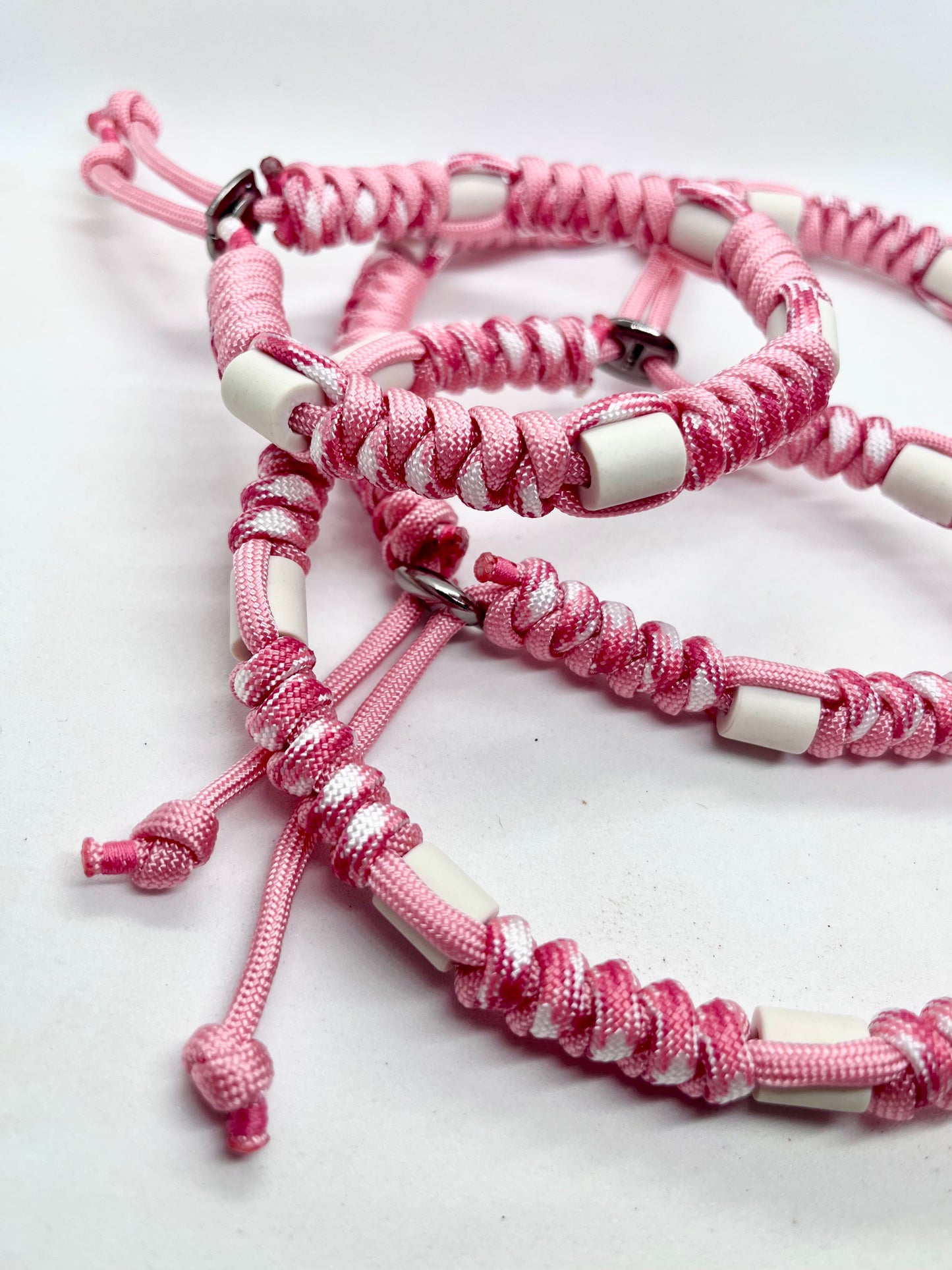 'Pink Pawfect' Breast Cancer Awareness EM Collar -  Pink & White Beaded Dog Collar Flea & Tick Prevention