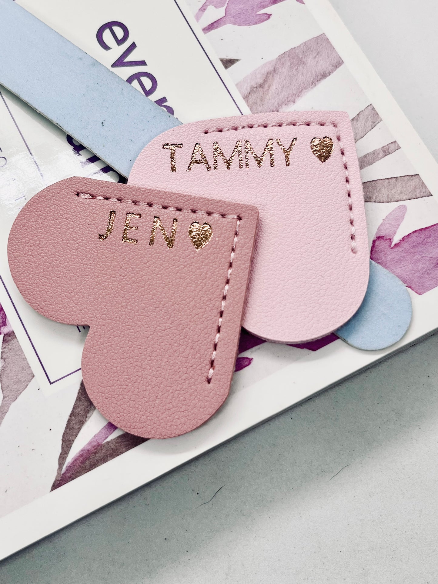Personalised Vegan Leather Heart Bookmark Rose Gold Foil