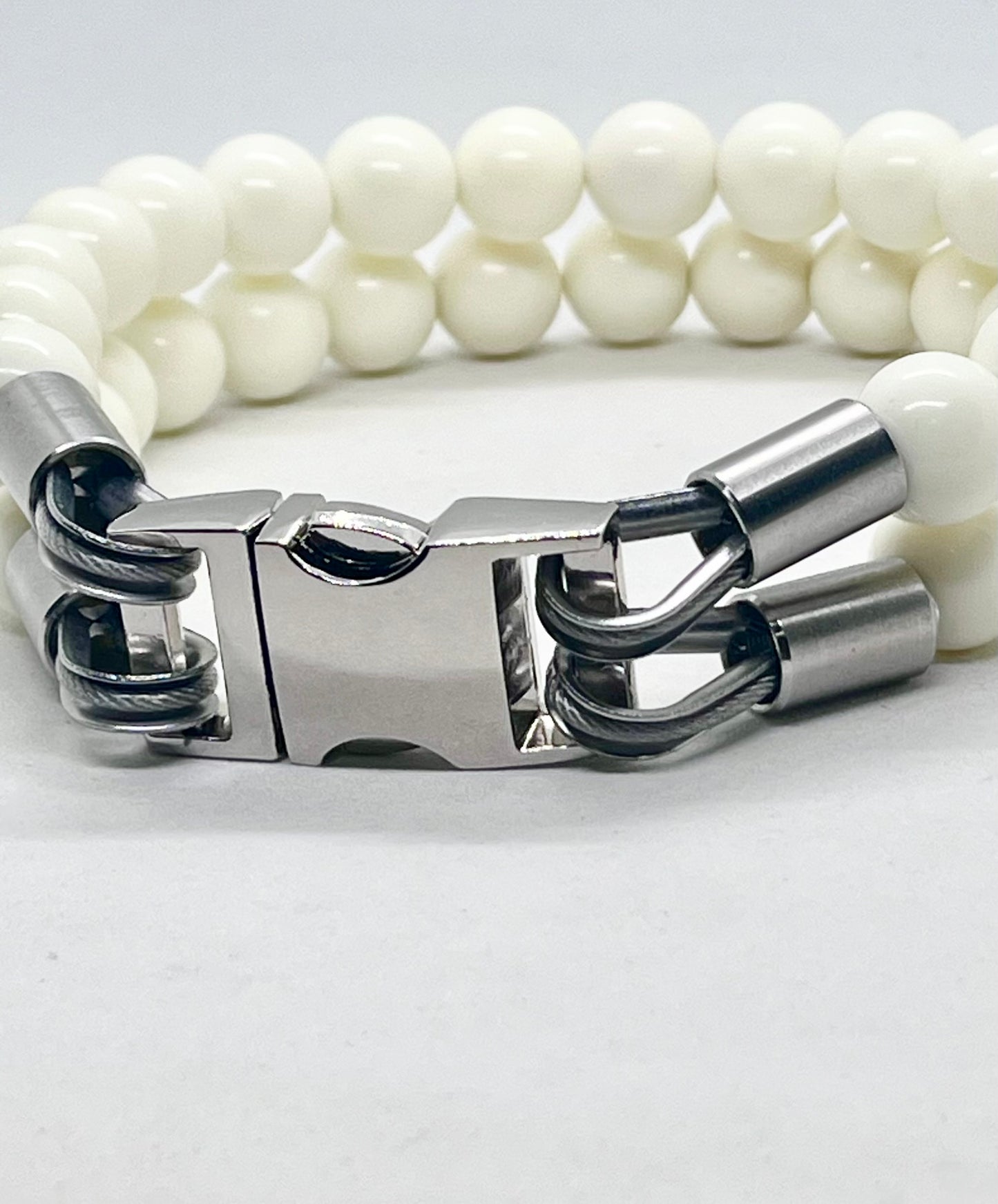 'Glow Up' Double White Beaded Stainless Steel Dog Collar20mm