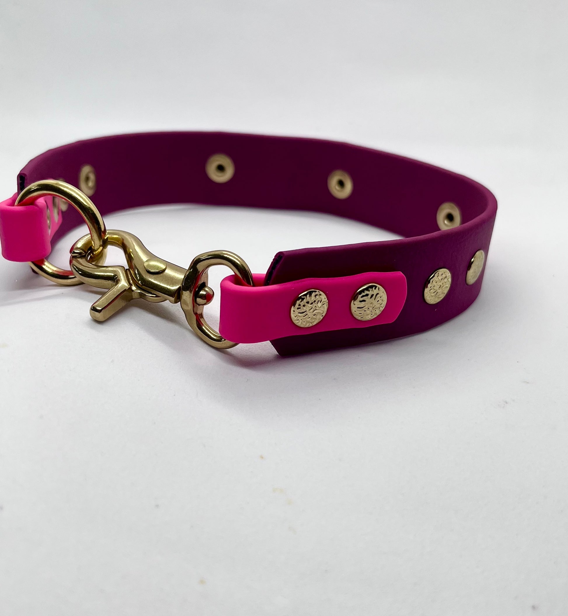 Side view of 'How Posh' waterproof BioThane® dog collar in burgundy red | JOOLS LONDON