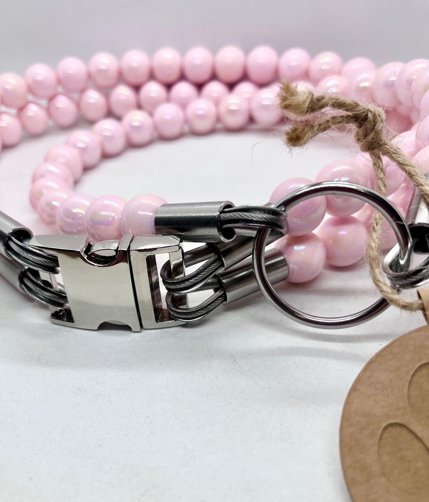 Extra AF Pink Beaded Stainless Steel Dog Collar Luxury Collection 25mm